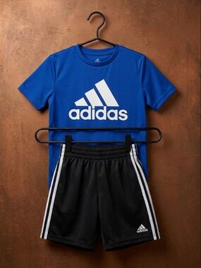 Adidas Boys 2-Piece Athletic Short Set Royal Blue Black Size S